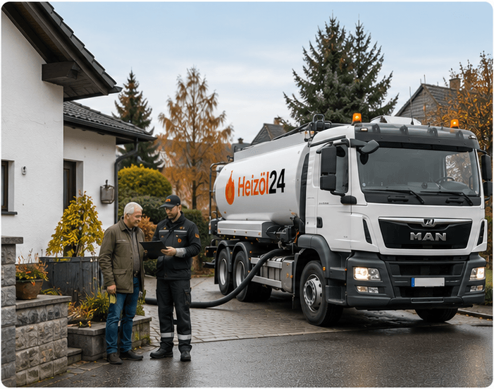 Heizöl24-Tankwagen bei der Lieferung